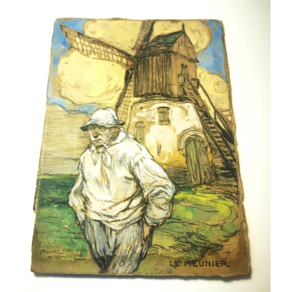 Le Meunie by Roméo Dumoulin French Country Windmill Signed Water Colour 1949 - Picture 10 of 10